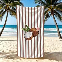 1pc Coconut Striped Microfiber Beach Towel, Soft Absorbent Lightweight Towel, Suitable For Adults And Teens, Perfect For Beach, Travel And Swimming Beach Blanket - Multicolor - View 1