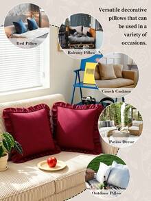1pc Honeymoon Series Ruffled Quilted Throw Pillow Cover - Made Of Polyester Velvet Fabric, Romantic French Style Ruffled Pillow Sham (Pillow Insert Not Included), Envelope Closure, Wrinkle Resistant, Machine Washable, OEKO-TEX Certified, Burgundy - Burgundy - View 5