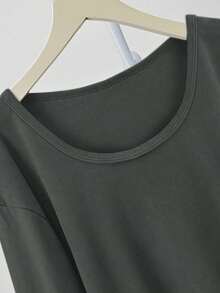 Solid Color Versatile Long Sleeve T-Shirt Women's Autumn Slimming Inner Layer Round Neck Casual Relaxed Base Layer Top - Grey - View 11