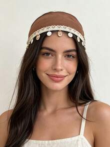 1pc Premium Adjustable Bohemian Style Tassel Shell Headband, Comfortable Non-Slip Wide Band Headwrap, Women's Early Autumn Maillard Color Palette Daily Perfect Holiday Travel Accessory - Multicolor - View 9