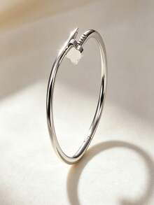 Light Luxury Multi-Style Women's Bracelet, Stainless Steel Roman Numeral Rhinestone Heart Bamboo Joint Clasp Bangle, Multiple Styles For Layering, Daily Wear, Party, Anniversary Gift Accessory For Women - Silver - View 2