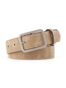 1pc Women Fashionable Square Buckle Belt For Daily Life Summer, School Fall, Autumn, Halloween - Khaki - View 1