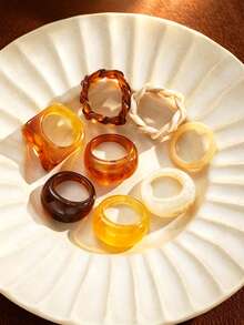 8pcs Vintage Casual Fashion Women's Maillard Color Tone Rings Set, Suitable For Daily Wear, Dating, Layering - Multicolor - View 3