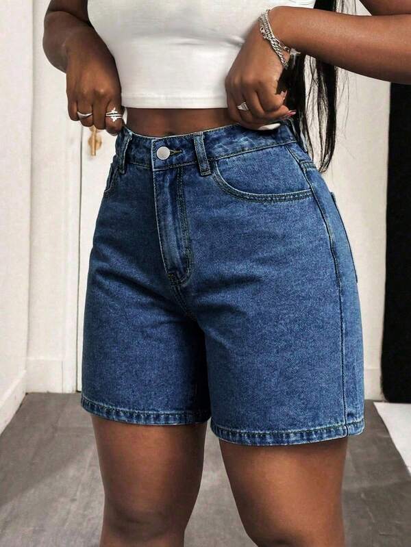 Women's Solid Color Bermuda Denim Shorts Casual Summer, Everyday Wear
