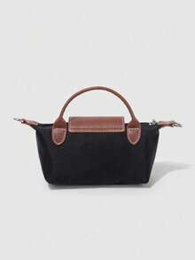 Dedoo Bolso de mano mini de nylon con bloques de color, estilo clásico de moda primavera/verano, bolso bandolera/de hombro minimalista y versátil con diseño de concha - Negro - Ver 4