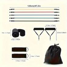 11-Piece Multi-Function TPE Resistance Band Set, Includes Foam Handles, Elastic Fitness Bands, Ankle Straps, Door Anchor And Storage Bag, Suitable For Home, Gym, Yoga And Pilates Full Body Workout - Multicolor - View 5
