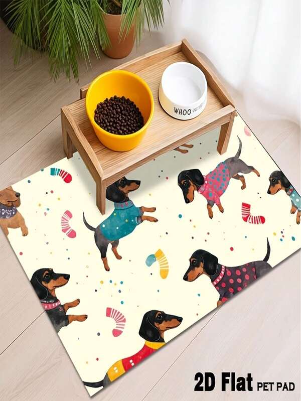 1pc Diatomaceous Earth Pet Feeding Mat (Corgi Pattern) - Non-Slip, Absorbent And Easy To Clean, Suitable For Cats And Dogs; Also Can Be Used As Dish Drying Mat, Or For Coffee Station, Kitchen, Dining Room, Bathroom Or Laundry Room Mat