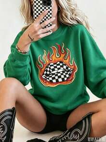 Checkered Flame Lips Shirt Western Graphic Tee Oversized Country Concert Tshirt  Western Clothes Retro Country Tee  Funny Graphic Tshirts - 綠色1 - 查看 2