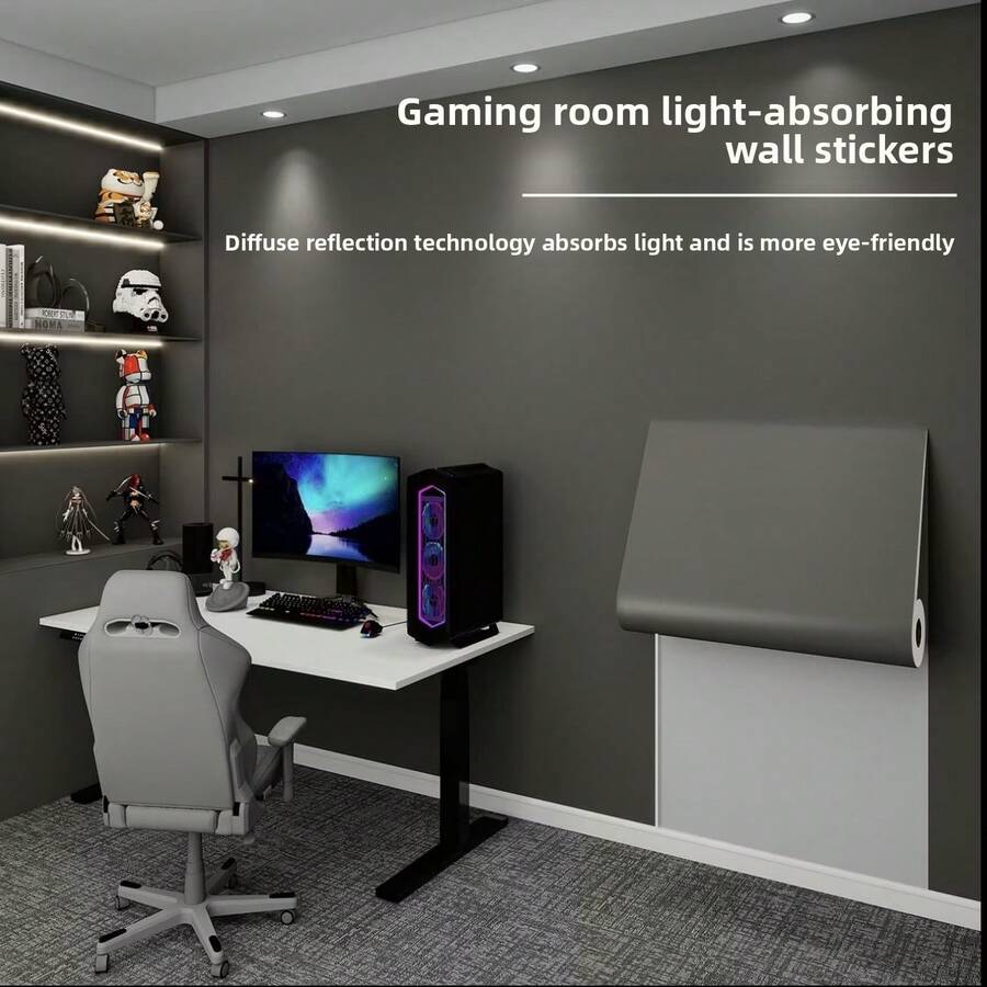 1 Roll Dark Gray Vinyl Wallpaper, Peel And Stick, Removable, Matte Self-Adhesive, Solid Color Texture, Random Pattern, Easy To Install, Suitable For Cabinets, Bedroom, Living Room Wall Decor, Furniture Renovation