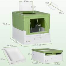 Inodoro para gatos, caja de arena para gatos con tapa, casa para gatos con bandeja inferior, pala, caja desodorizante, plástico, 47.5 x 35.5 x 36.7 cm - Blanco + Plástico - Ver 6
