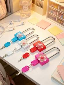 Metal Mini Padlock With Cute Transparent Flower Decoration, 2 Keys, Outdoor Small Combination Lock, No Assembly Required, Small Luggage Lock, Metal Key Lock, Suitable For Suitcase, Pencil Case, Backpack, Travel Accessories, School Locker, Sports Locker, Fence, Waterproof Combination Lock, Toolbox, Perfect For Graduation Season, Back To School, Teacher's Day Gift, Travel Accessory - Multicolor - View 2