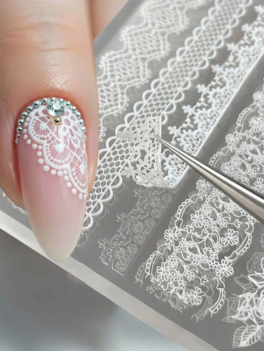 3Pcs 3D Silicone Lace Relief Patterns Nail Mold Lace Ribbon Templates For Nails Jewelry Crafts Rose Lace Transparent Nail Decor, Suitable For French Manicure, Short Nails, Artificial Nails, Perfect For Christmas New Year Gifts, Birthday Gifts For Friends, Dating And Wedding - Multicolor - View 1