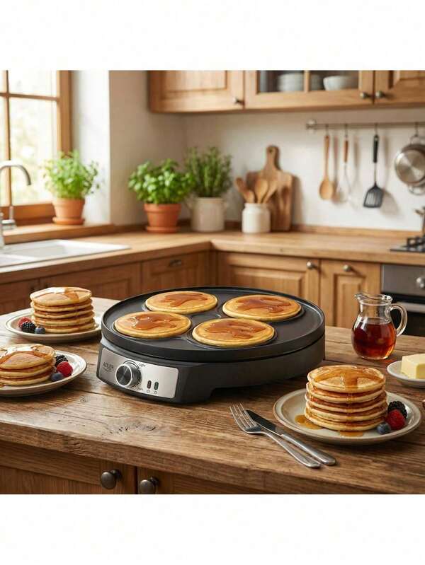 Adler Máquina de Crepes Elétrica, Máquina de Panquecas, Chapa Antiaderente para Crepes - Temperatura Ajustável, Design Compacto