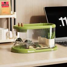Water And Land Turtle Tank, Small Desktop Transparent Turtle Tank, Home And Office Slouchy Landscaping Turtle Tank With Basking Platform And Feeding Area, Dual-Use Water And Land Brazilian Turtle Breeding Box, Pet Turtle Rearing Tank - Multicolor - View 12