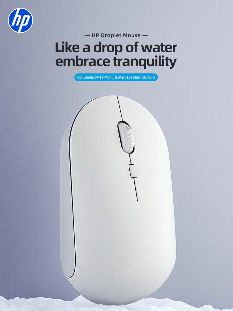 HP Droplet Portable Wireless Silent Mouse, Slim Ultra‑Light 55.9g 2.4G Plug & Play Mice, Long Lasting 6‑Month Battery Quiet Click Mouse For Office Laptop Desktop Work