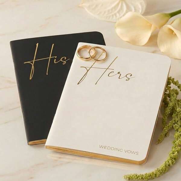 Premium Wedding Vow Book, "She And He" Groom & Bride Creative High-End Vow Book, Minimalist Handwritten Declaration Book, Gold Foil Font, High-Quality Art Paper Cover, Also Suitable For Private Notebook, Pursuing High Quality. Perfect For Parties, Weddings, Bridal Showers, Essential For Your Wedding Day, Ideal For Thanksgiving And Christmas.