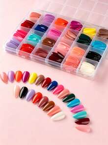 576pcs 24 Colors Medium Almond Shape Press-On Nails, 12 Sizes Full Coverage Acrylic Fake Nails, Glossy Solid Color Pointed Nails, Suitable For DIY Manicure, Home And Nail Salon - Multicolor - View 12