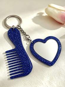 Acrylic Glittering Heart-Shaped Mirror, Comb Set, Keychain, Bag, Pendant, Exquisite Essential Makeup Items For Girls - Love - View 11
