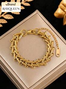 RAYQUEEN 1pc Premium Stainless Steel Unique Design Geometric Chain Bracelet Jewelry For Women, Suitable For Daily Wear And Gift - Bracelet - View 2