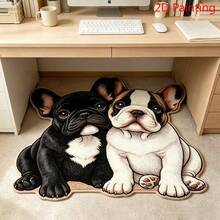 1pc Cute French Bulldog Shaped Cartoon Rug, 2D Realistic Printing Process, Vividly Depicting Two Adorable French Bulldog Images, Unique 3D Design, Breaking The Monotony Of Traditional Regular Rugs. Soft Plush Texture, Comfortable And Skin-Friendly Foot Feel, Washable Design, Easy Daily Care, Resistant To Dirt - A - View 1