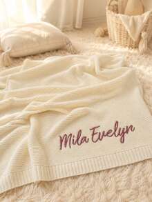 1pc Wrinkled Fabric Customized Embroidered Throw Blanket, Scalloped Hem, Customizable Stitching Decoration, 6 Colors Available, Multi-Purpose Indoor Lounge Blanket, Thoughtful Holiday Gift For All Adult Family Members - Multicolor - View 8
