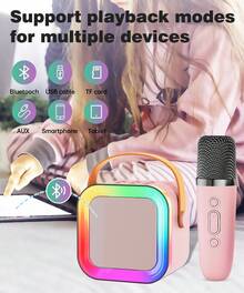 Mini altavoz de karaoke, adecuado para niños y adultos, Bluetooth portátil, 1-2 micrófonos inalámbricos, regalo de Navidad y cumpleaños para niñas y niños de 4, 5, 6, 7, 8, 9, 10, 11, 12+ años (rosa - 2 micrófonos). - Rosa - 2 Mic - Ver 9