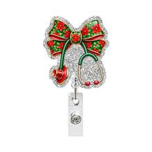 1 cái kẹp thẻ đeo rút hình nơ Giáng Sinh dễ thương cho bác sĩ y tá, kèm kẹp cá sấu và ống nghe - Nhiều màu - Xem 7