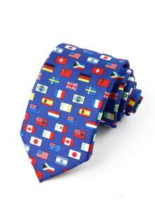 ZLQ&GOU 1 PC Men's Flag Pattern Tie, Designer Style 7.5cm Blue Tie, Suitable For Business, Holiday, Carnival, Cosplay - Multicolor - View 6