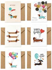 12pcs/6sets Dachshund Birthday Greeting Cards With Envelopes, 6 Different Designs, Cartoon Dachshund Balloon Pattern Birthday Blessing Cards, Suitable For Family, Friends, Relatives Birthday Use, Includes Birthday Blessing Cards, Thank You Cards, Sympathy Cards, Office Supplies, Holiday Accessories And Gift Tags, Birthday Greeting Cards, Birthday Party Decoration Supplies, Birthday Gifts, Party Souvenirs - Dachshund - View 6
