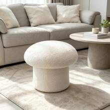 Boucle Mushroom Upholstered Storage Ottoman, Cream - Cream - View 1