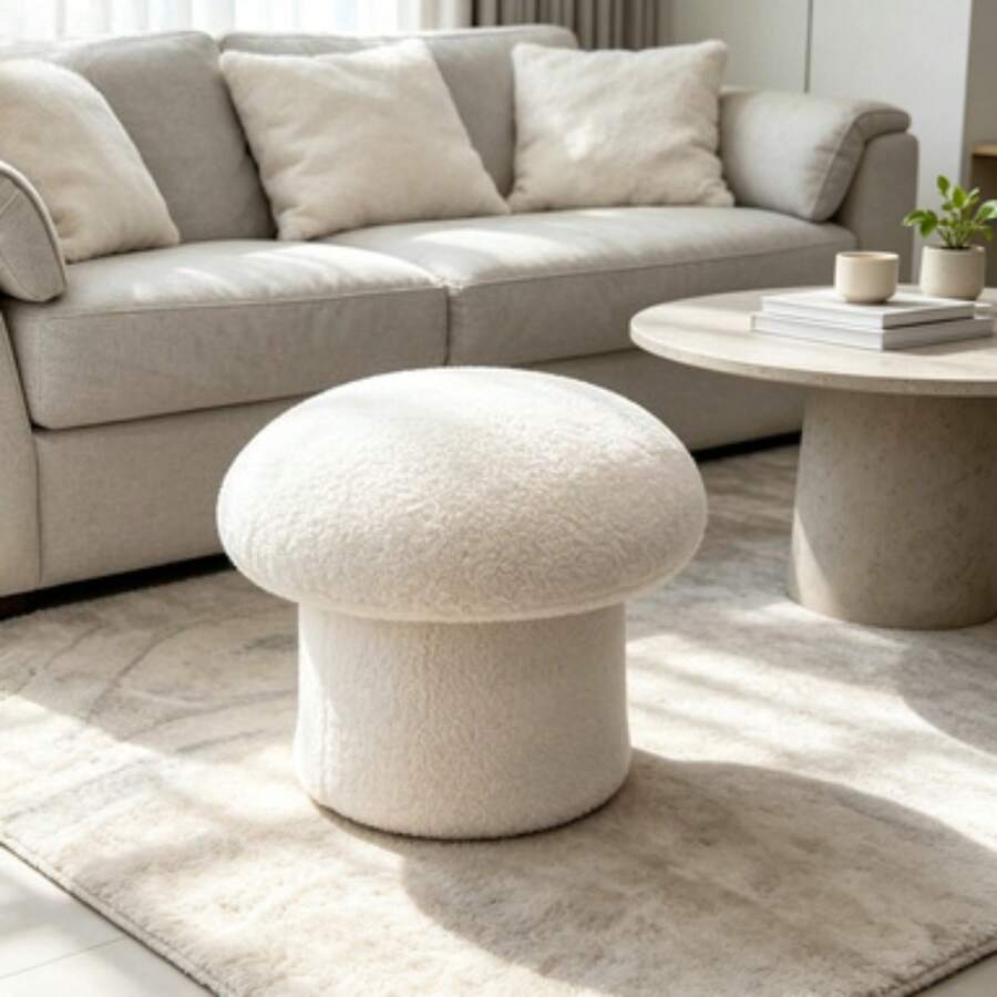 Boucle Mushroom Upholstered Storage Ottoman, Cream - Cream - View 1