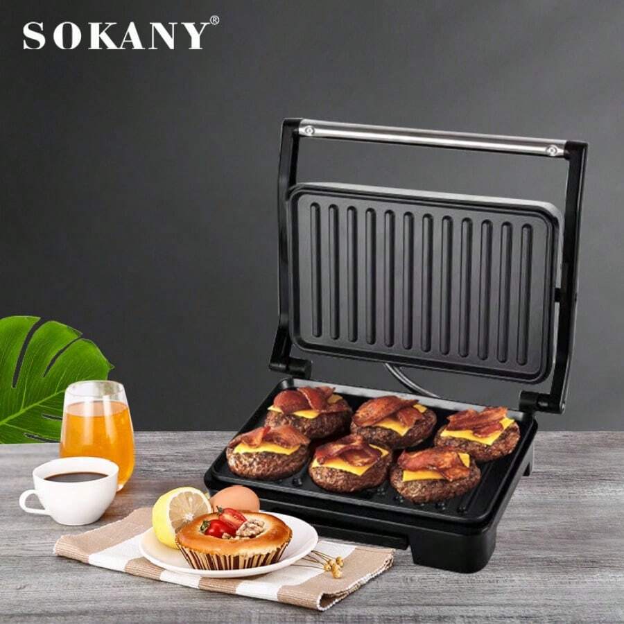 SOKANY 223 Household Electric Baking Machine, Multi-Function Frying And Baking Machine, 850W Double-Sided Heating, Anti-Scalding Handle, Easy To Clean, Can Make Steak/Sandwich/Bacon - Black - View 1