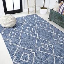 Diamond Trellis Area Rug 5X8, Indoor Outdoor Rug Ships Rolled, Durable Flat Weave, Lays Flat For Backyard, Patio, Porch, Easy-Cleaning, High Traffic, Pet-Friendly, Non-Shedding - Blue/Ivory - View 7