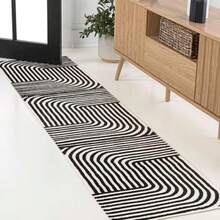 High-Low Angle Geometric Runner Rug 2X8, Indoor Rug Ships Rolled, Lays Flat, Premium Construction, Easy-Cleaning For Living Room, Bedroom, Kitchen, Pet Friendly, Non-Shedding - Black/White - View 1