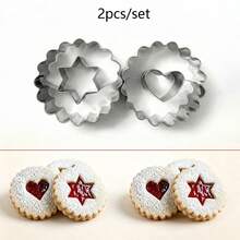 2/4pcs Cute Hollowed-Out Heart, Star & Christmas Tree Stainless Steel Cookie Cutter Molds, 2-In-1 Wavy Edge Linzer Cookie Cutters, Moulds For Jam-Filled Biscuits, Candy, Sandwich, Pastry, Bread DIY Baking Tools, Kitchen Baking Accessories, Christmas - Multicolor - View 10