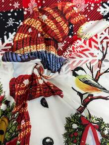 Women's Plus Size Christmas Snowman Plaid Print 2 Pieces Set, Round Neck High-Low Hem Top And Solid Color Wide Leg Pants - Red - View 4
