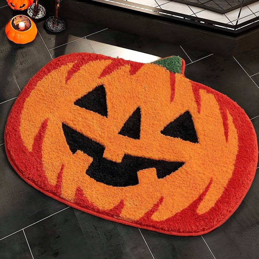 1pc Cartoon Funny Pumpkin Halloween Rug, Halloween Decoration, Fluffy Comfortable Carpet, Living Room Rug, Bedroom Rug, Closet Rug, Entryway Rug, Kitchen Rug, Bedside Rug, Durable Dust-Proof, Home Decor Rug, New Year Gift, Gift For Family And Friends, Bedside Rug - Multicolor - View 1