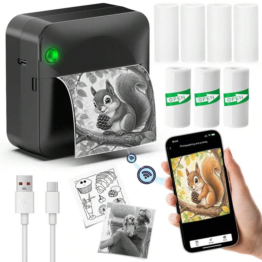 Mini Printer, Portable Thermal Sticker Maker, Includes 1 Roll Of Printing Paper, Compatible With IOS And Android Systems, Suitable For Study Notes, Photos, DIY, Diary, Etc.