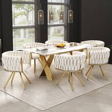 Dining Chair Beige Gold Luxury Frame - Beige - View 7