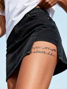 Herbal Juice Semi-Permanent Tattoo Sticker, Minimalist Healing Floral English Letter Pattern, 14 Days No Fading, Music Festival Party Gift, Temporary Tattoo Sticker For Chest, Back, Legs And Body, 1pc/Pack - Blue - View 4