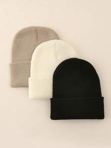 4pcs/Pack Solid Color Ski Hats, Minimalist Knit Beanies, Unisex, Suitable For Casual Daily Wear - Multicolor - View 12