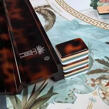 Multi‑Layer Contrast Color Resin Mahjong Tiles, Exquisite Carved Pattern Mahjong Pieces, Smooth Handfeel Game Tiles Tabletop Leisure - Tortoiseshell - View 4