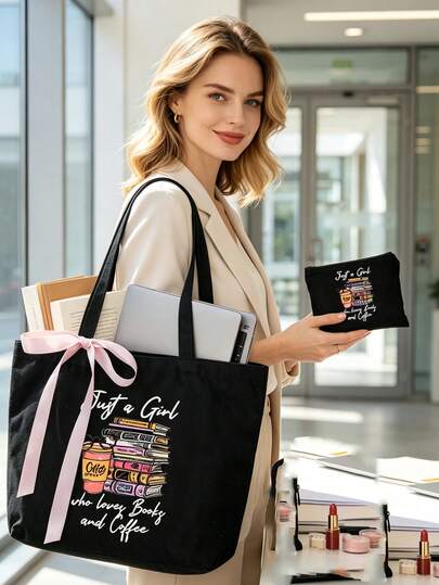 Borsa tote da donna multifunzionale a forma di libro con motivo caffè, borsa a mano di grande capacità, pochette abbinata, borsa leggera per pendolari e shopping, borsa per il trucco, borsa tote portatile per l'organizzazione quotidiana, adatta per lavoro, scuola, viaggi, spiaggia e spesa, utilizzabile come borsa a mano, borsa per il trucco, borsa per lo shopping, regalo per insegnanti e regalo carino per donne, con molteplici opzioni di stoccaggio e funzioni di organizzazione, adatta per i viaggi e lo shopping dei genitori, essenziale per il ritorno a scuola
