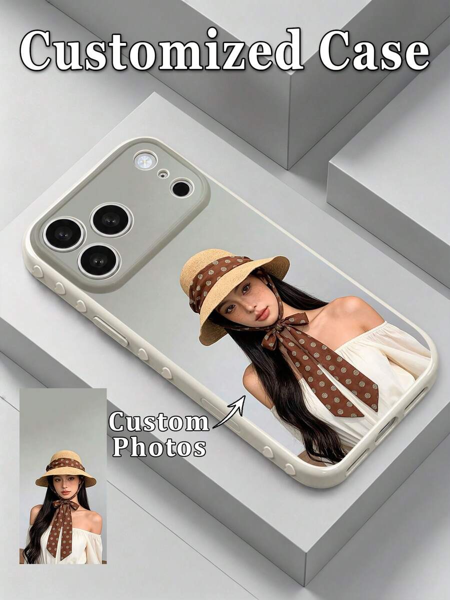 1件 DIY 定製照片手機殼，側面愛心 3D 設計白色手機殼，適用於 Apple Duo/18ProMax/17ProMax/16Pro/15/14Plus/13Pro/12ProMax/11/XsMax/8/7，全包覆，優雅奢華，極具吸引力的全機身鏡頭防摔保護殼 - 白色 - 查看 1