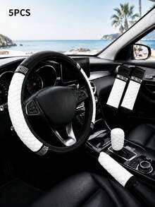 6/5/1pc Set Shiny Car Interior Accessories, Rhinestone Steering Wheel, Handbrake And Gear Shift Cover, Shoulder Pad, 15 Inch Rhinestone Leather Steering Wheel Cover, Soft And Elastic, Universal Fit, Suitable For Women - Style B - View 16