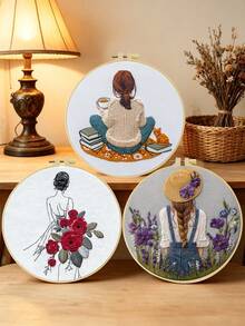 1PC 20*20cm/7.9*7.9in,Women's Theme: A Woman's Back Embroidery Kit, DIY Handmade Embroidery Set For Adult Beginners, Home Gift, Women's Sewing Gift, Including User Manual, Printed Pattern Fabric, Embroidery Frame, Needle And Thread. - Woman's Back - View 5
