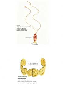 VceTd 2PCS Ocean Vacation Style Stainless Steel Women's Jewelry Set With Fish/Shell Pendant Design, Suitable For Daily Wear Or Beach Vacation Or Gift - Yellow Gold - View 13