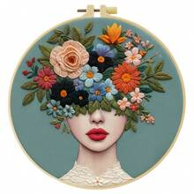 Embroidery Kit: Flower Couple For Adult Beginners. Includes Manual, Printed Fabric, Hoop, Needles, Threads & Stitch Guide. Great Home Gift For Women. Size: 15x15cm/5.9in Or 20x20cm/7.9in. - Flower Couple - View 15