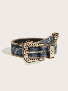 Patterned Button Blue Sequin Denim