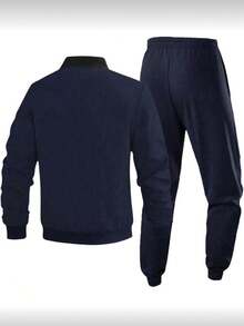 Men's Autumn/Winter Casual Jacket & Pants Outdoor Sports Minimalist Fashion Set - Navy Blue - View 3